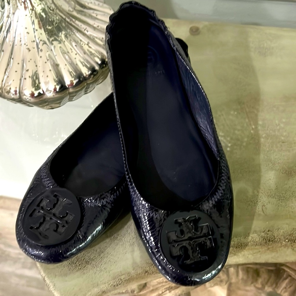 Tory Burch Black vinyl ballerina flats